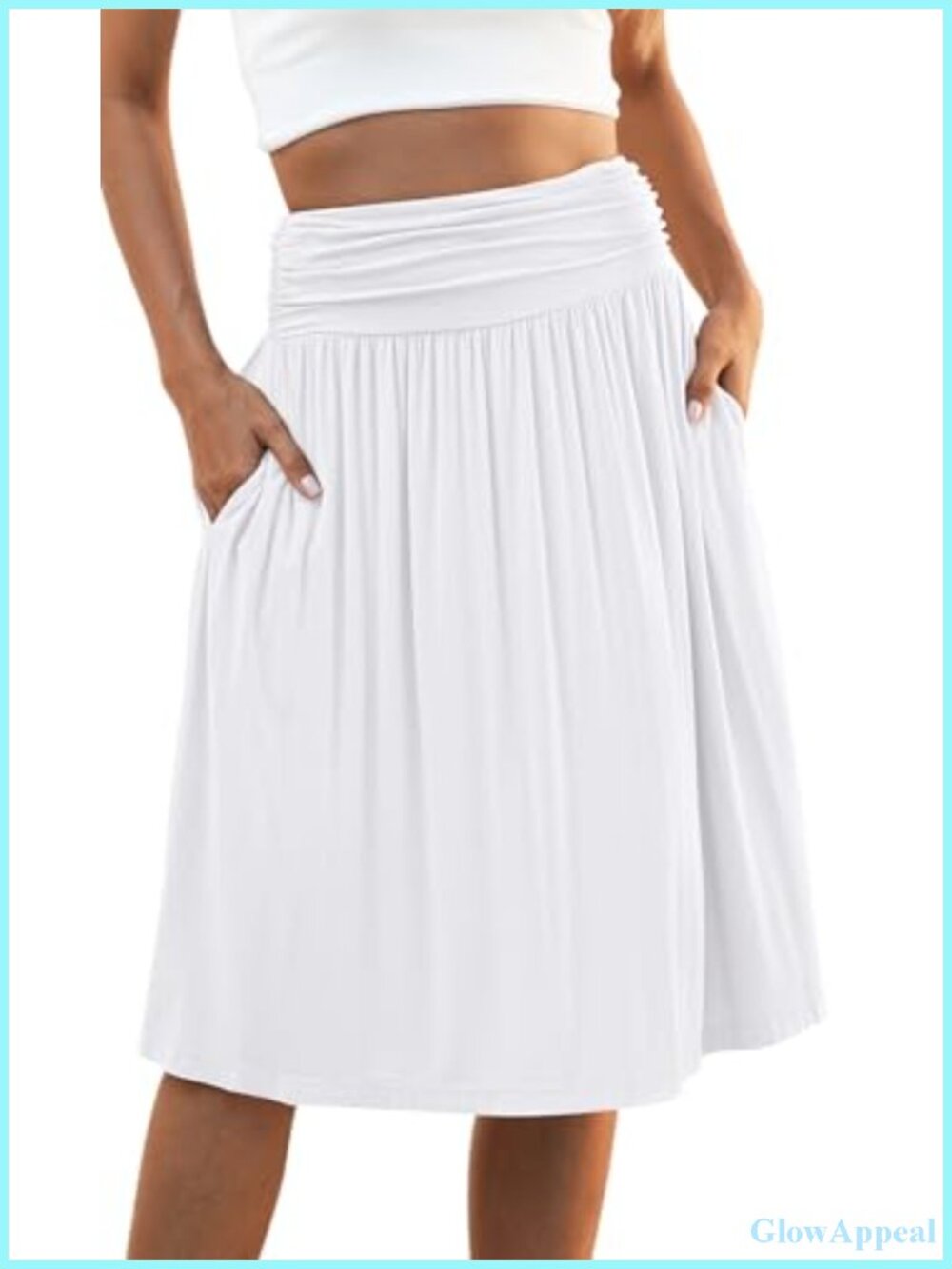Pleated High Waisted Midi Skirt with Pockets A-Line Flowy